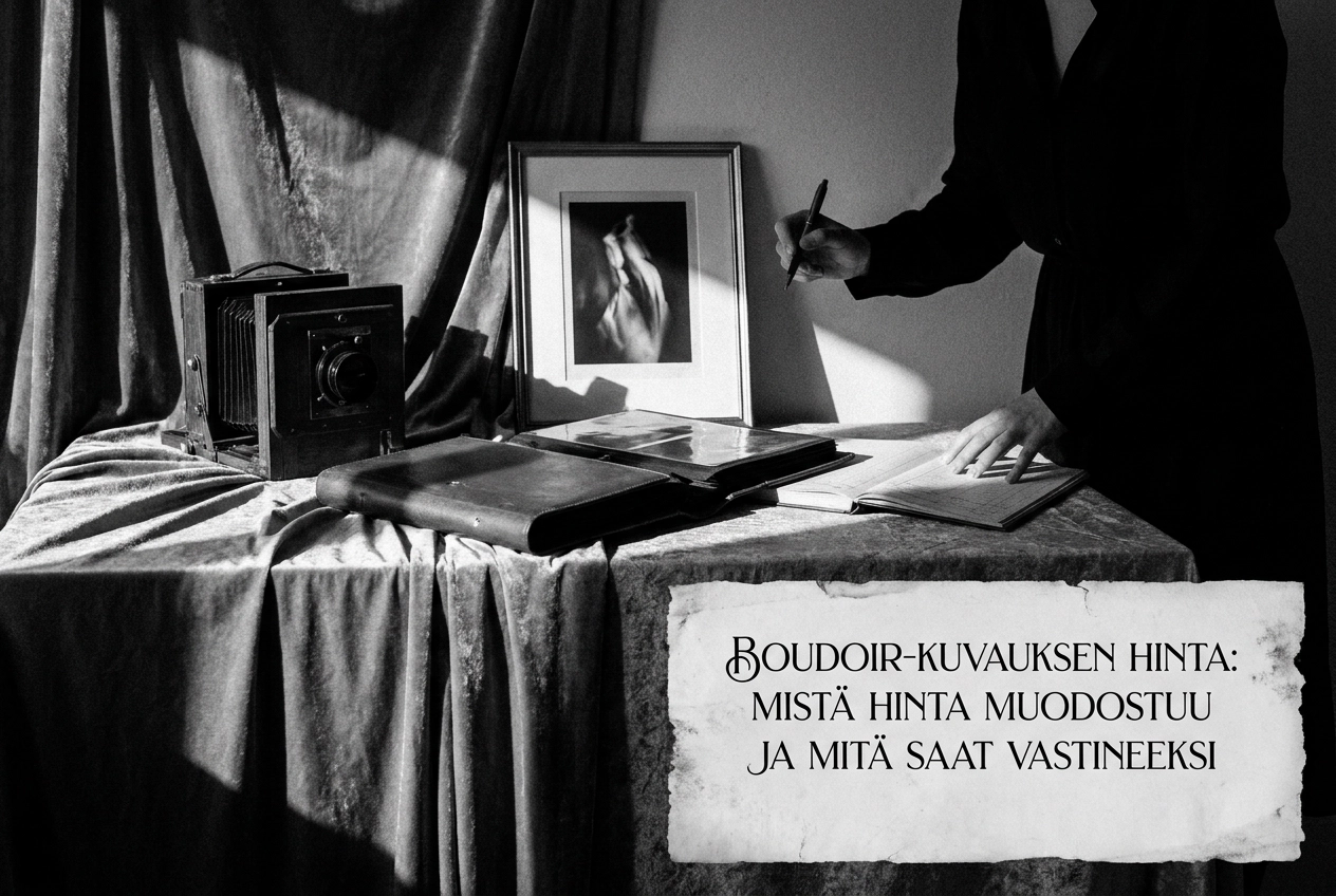 Professional header image for industry analysis: Boudoir-kuvauksen hinta: mistä hinta muodostuu ja mitä sa...