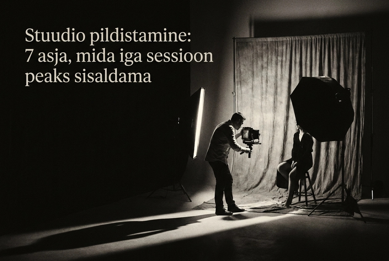 Professional header image for list-based article: Stuudio pildistamine: 7 asja, mida iga sessioon peaks sis...