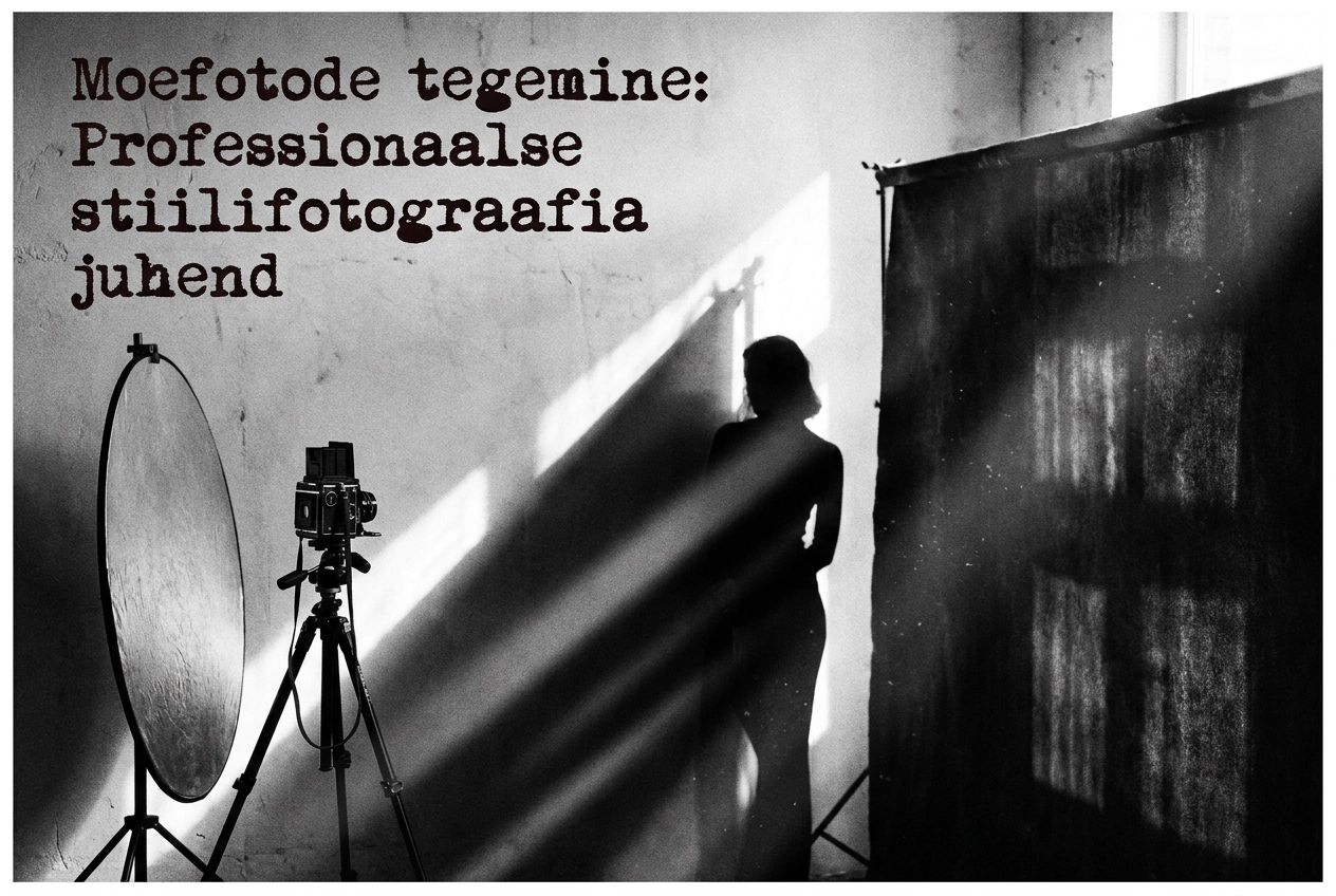 Professional header image for step-by-step guide: Moefotode tegemine: Professionaalse stiilifotograafia juhend