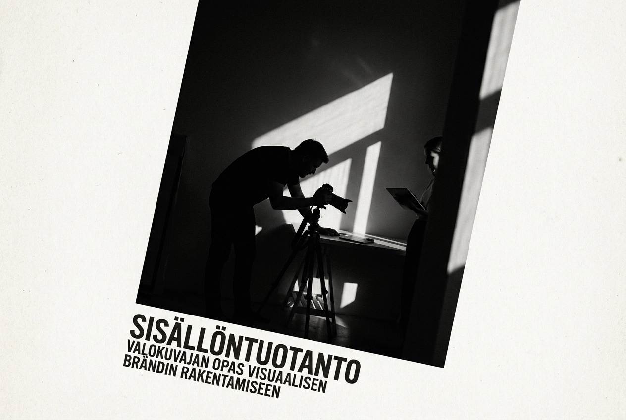 Professional header image for educational tutorial: Sisällöntuotanto valokuvaajan kanssa: bloggaajan opas vis...