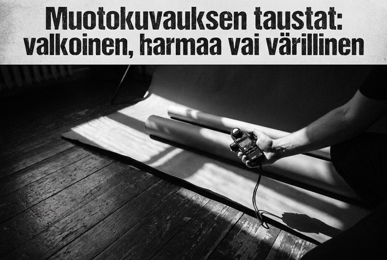 Professional header image for comparison analysis: Muotokuvauksen taustat: valkoinen, harmaa vai värillinen