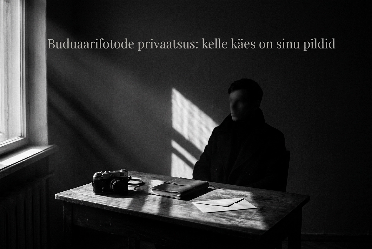 Professional header image for educational tutorial: Buduaarifotode privaatsus: kelle käes on sinu pildid