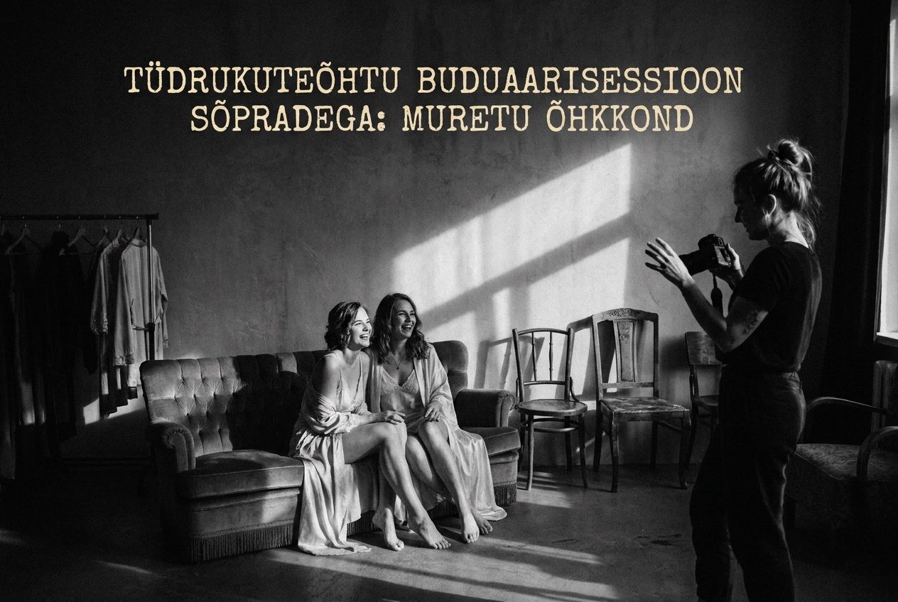 Professional header image for educational tutorial: Tüdrukuteõhtu buduaarisessioon sõpradega: muretu õhkkond