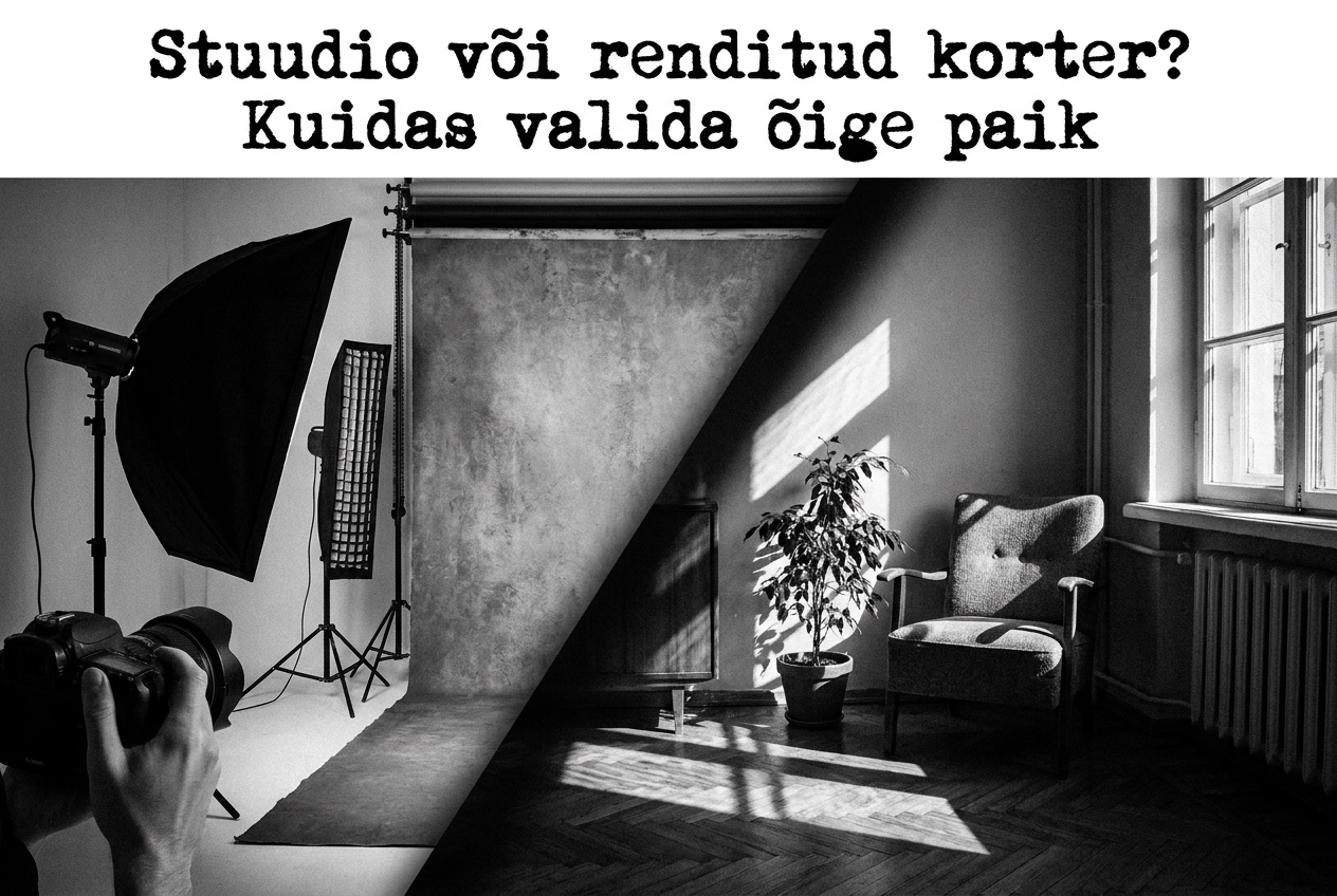 Professional header image for comparison analysis: Stuudio või renditud korter? Kuidas valida õige paik
