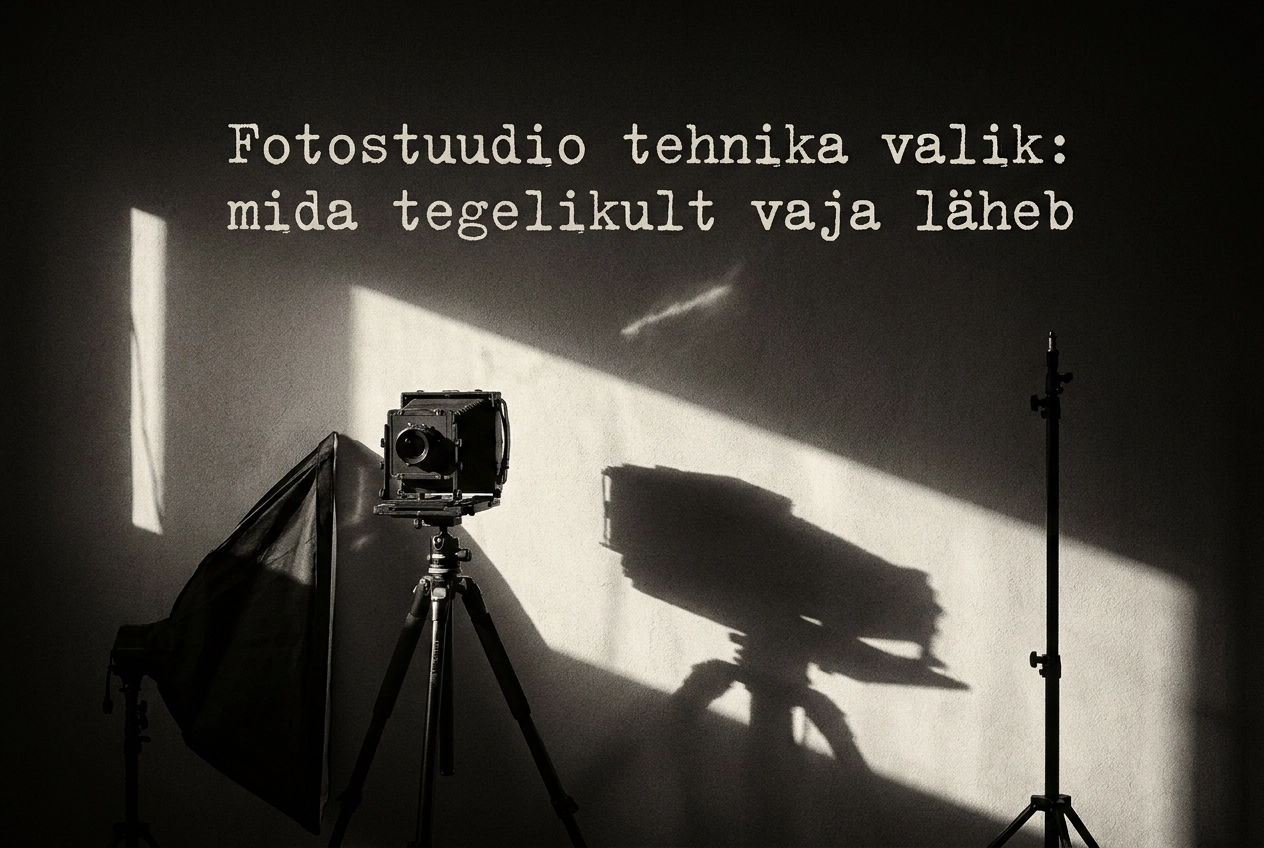Professional header image for list-based article: Fotostuudio tehnika valik: mida tegelikult vaja läheb