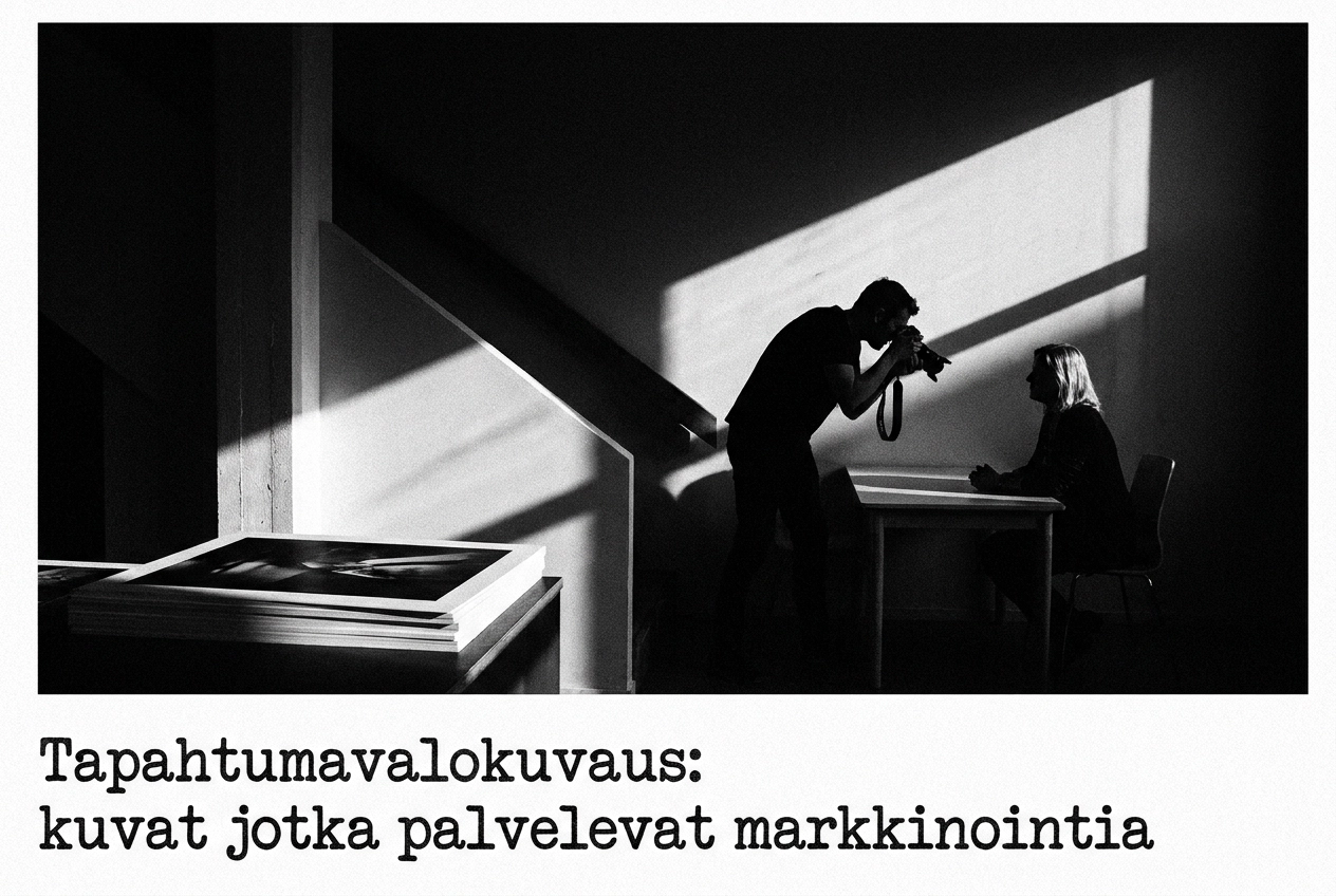 Professional header image for industry analysis: Tapahtumavalokuvaus: kuvat jotka palvelevat markkinointia