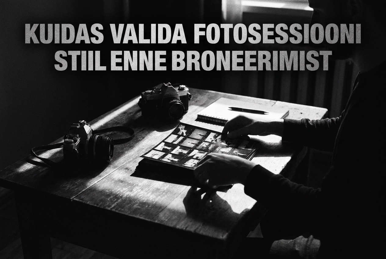 Professional header image for step-by-step guide: Kuidas valida fotosessiooni stiil enne broneerimist